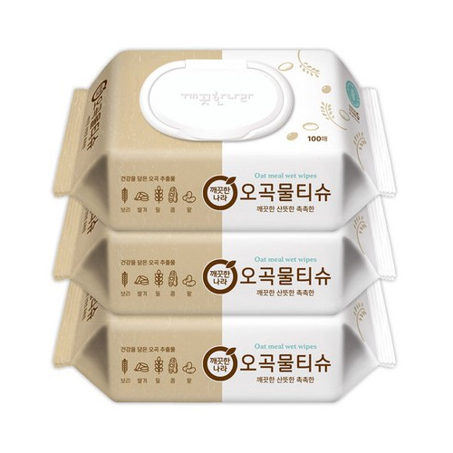 깨끗한나라 오곡 물티슈 100매 3입
