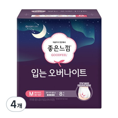 좋은느낌 입는 오버나이트 중형 팬티형 생리대, 오버나이트, 8개입, 4개