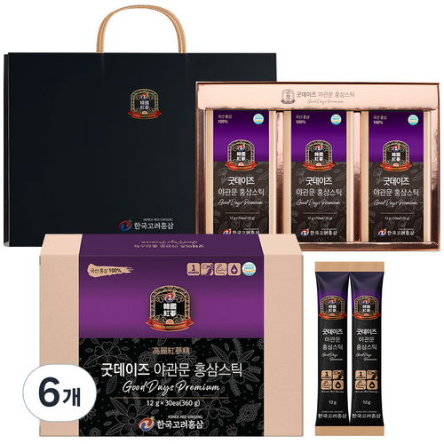 한국고려홍삼 굿데이즈 야관문 홍삼스틱 + 쇼핑백, 12g, 10개입, 6개