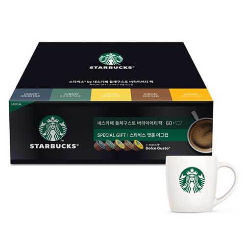 스타벅스 돌체구스토 버라이어티 팩 5종 x 12캡슐 커피세트, 커피 5종 + 머그..., 1세트