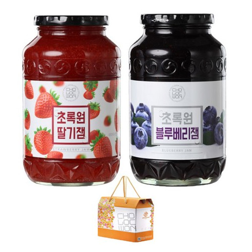 초록원 선물세트 딸기잼1kg + 블루베리쨈1kg 과일잼 (2입 선물포장)